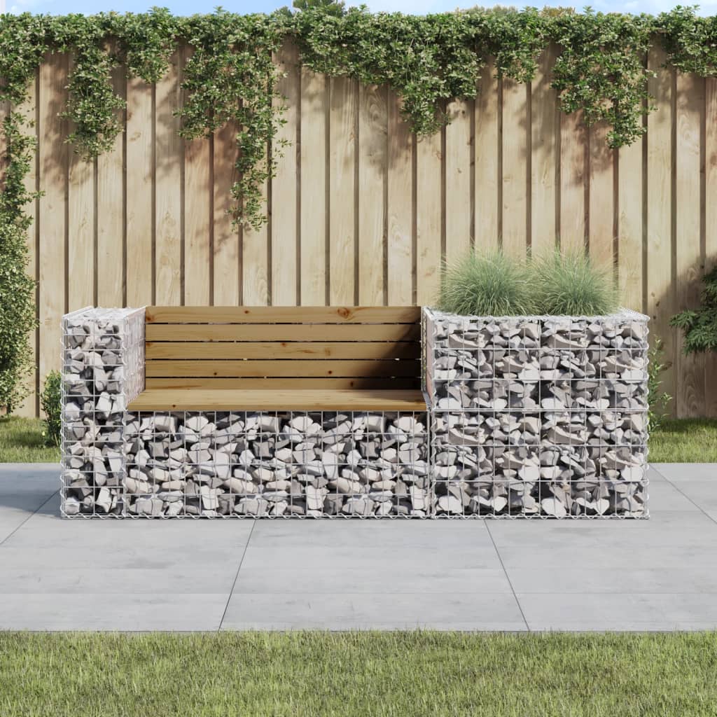 Gabion Basket Garden Bench with Impregnated Pine Wood