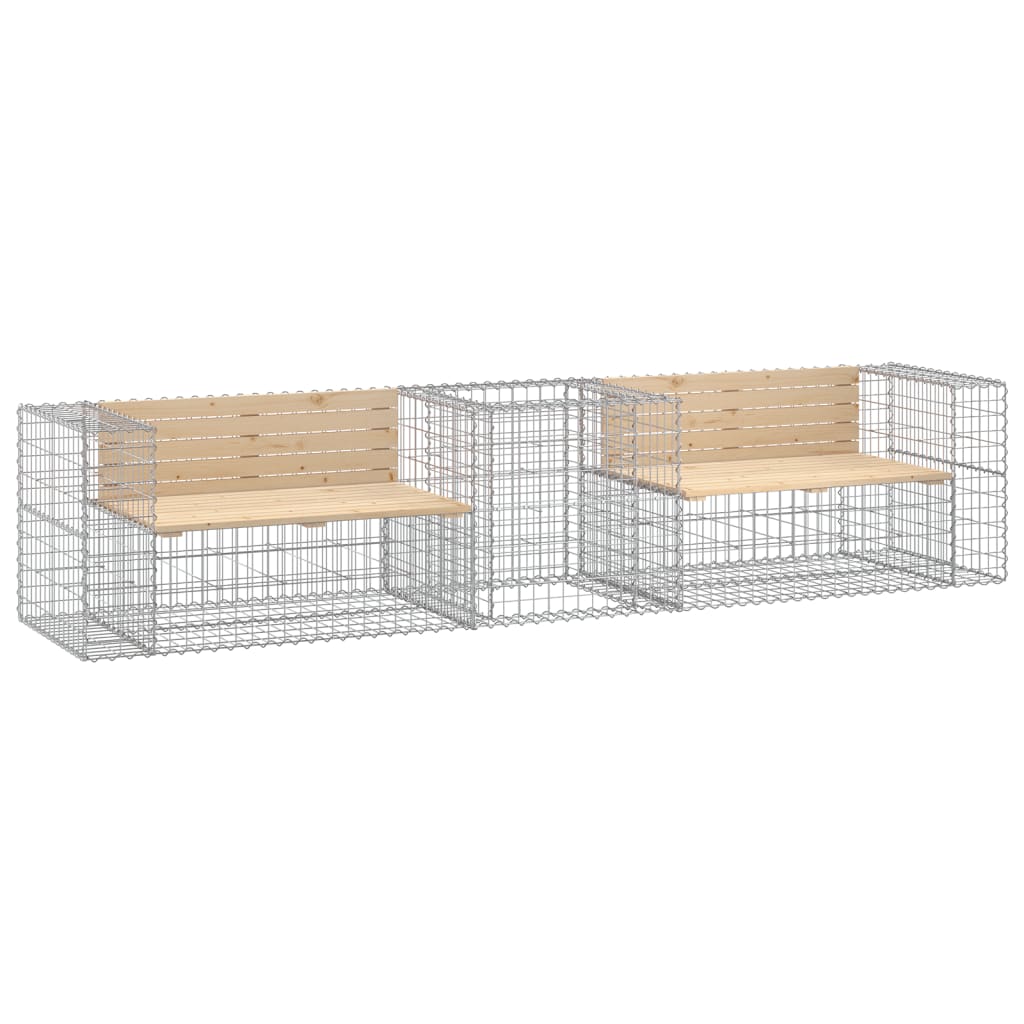 Gabion Basket Garden Bench - Solid Pine Wood