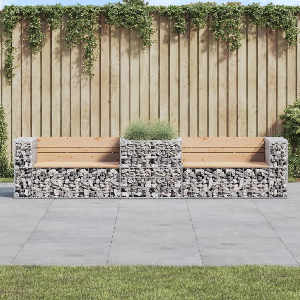 Gabion Basket Garden Bench - Solid Pine Wood