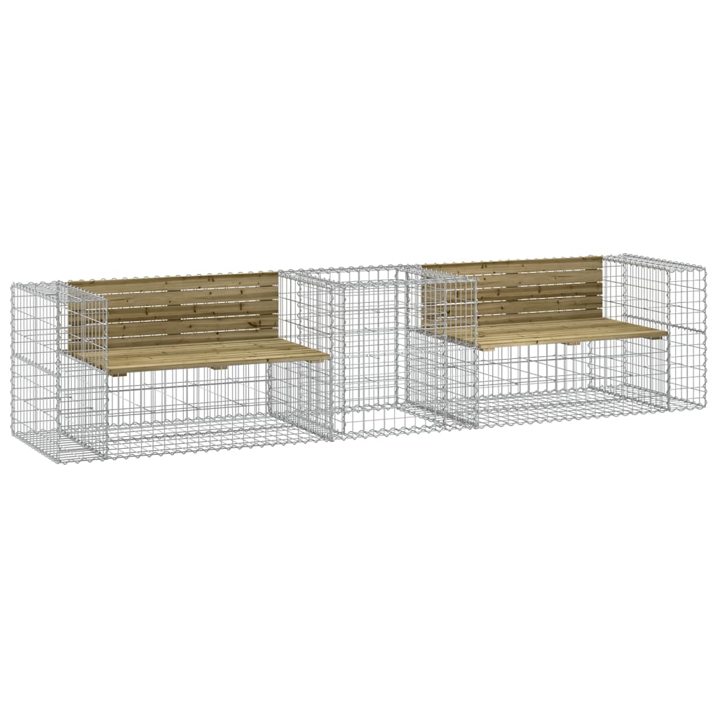 Gabion Basket Garden Bench in Pine Wood - Durable Outdoor Seating