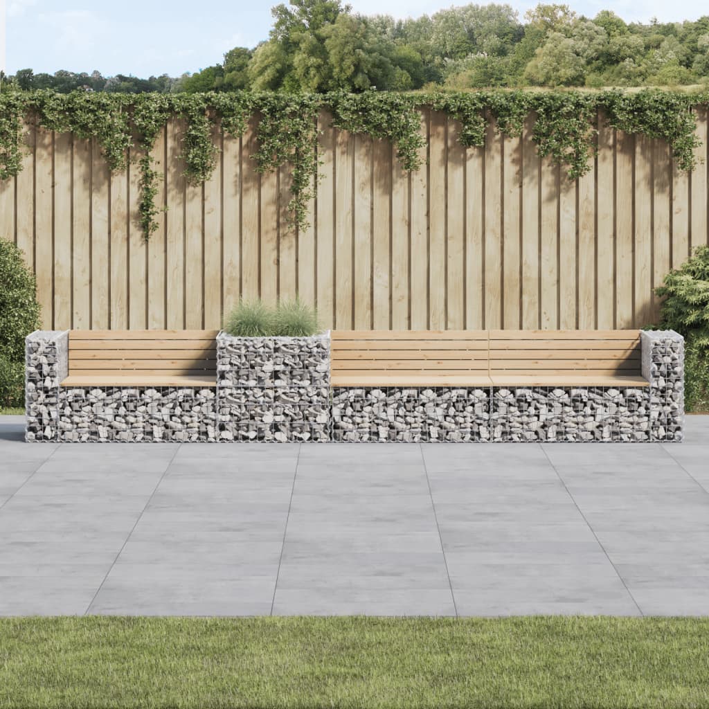 Sturdy Pine Garden Bench with Gabion Basket - Stylish Outdoor Seating