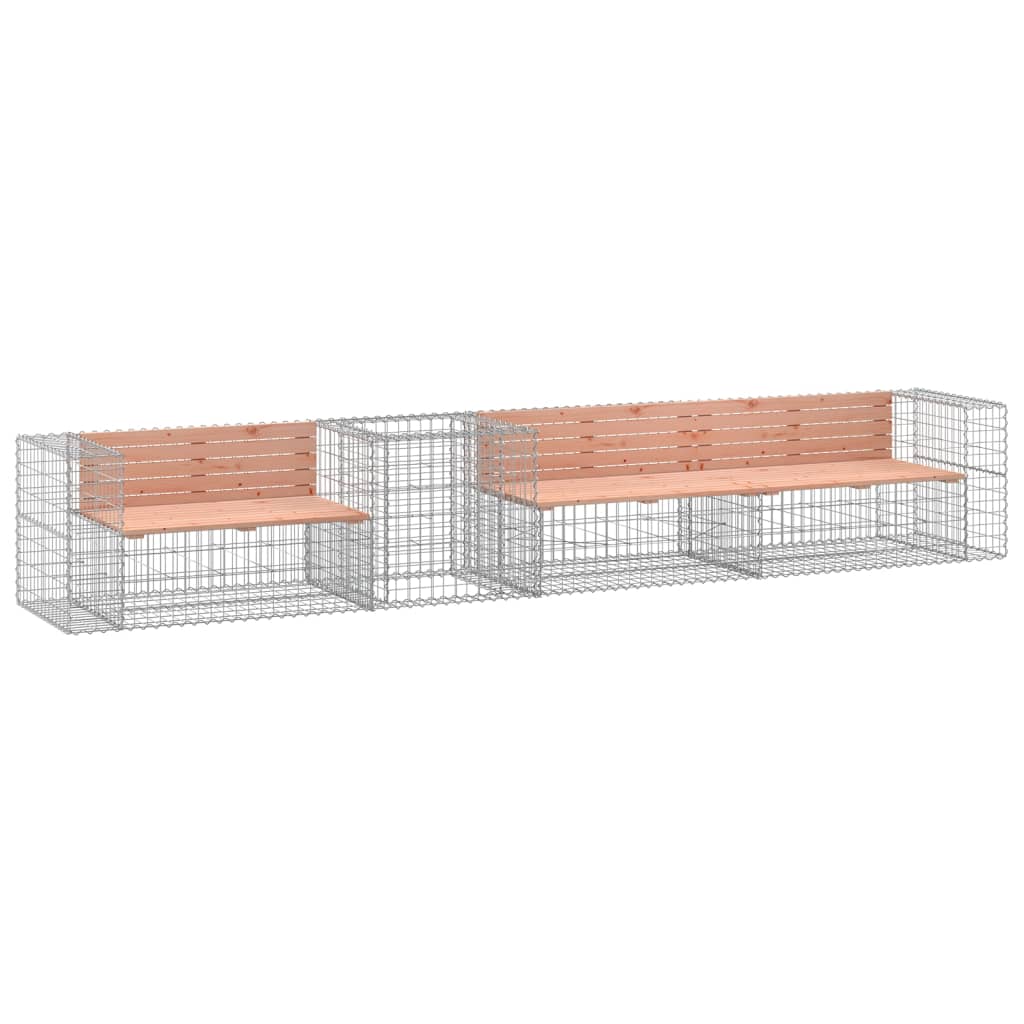 Douglas Wood Garden Bench with Gabion Basket - Solid & Stylish