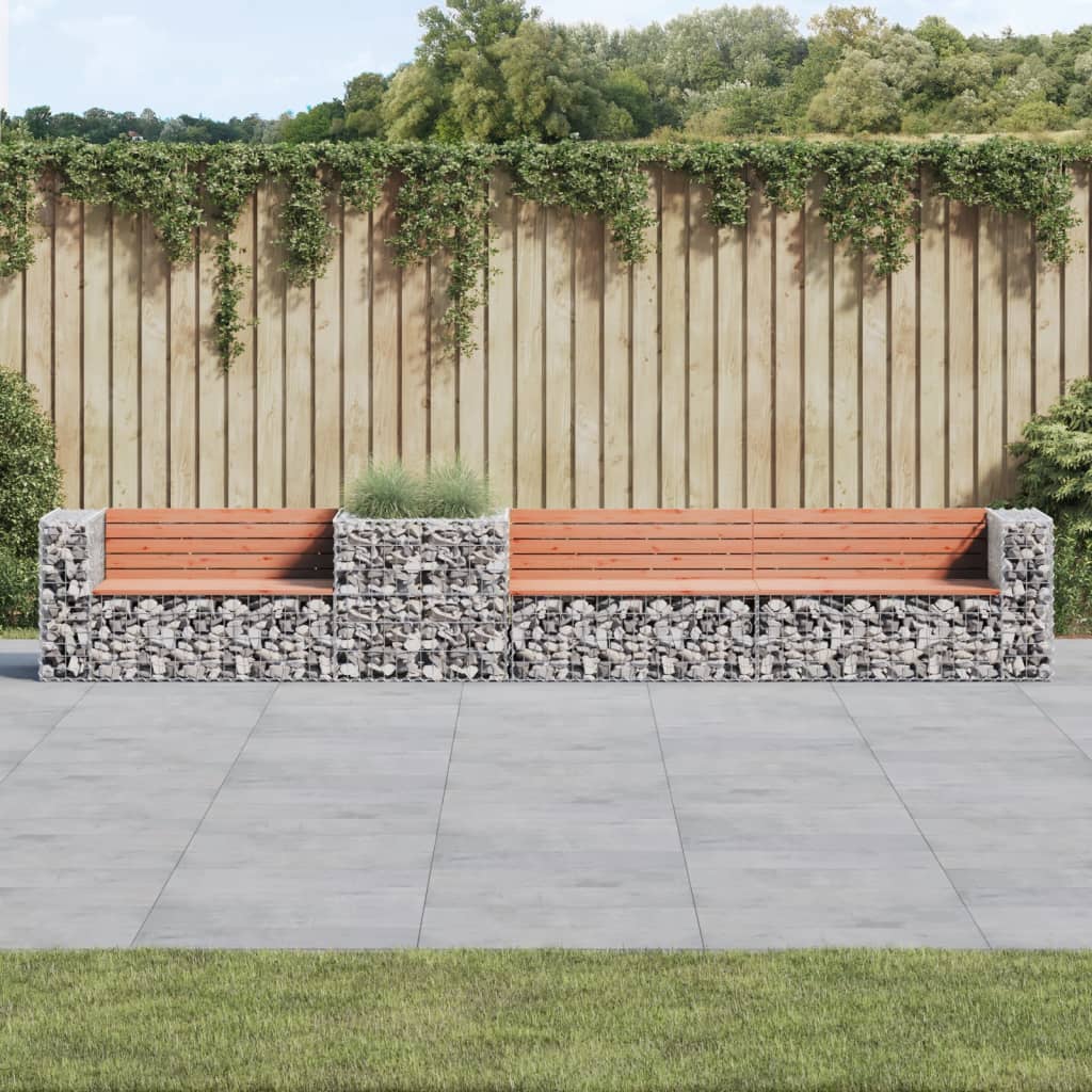 Douglas Wood Garden Bench with Gabion Basket - Solid & Stylish