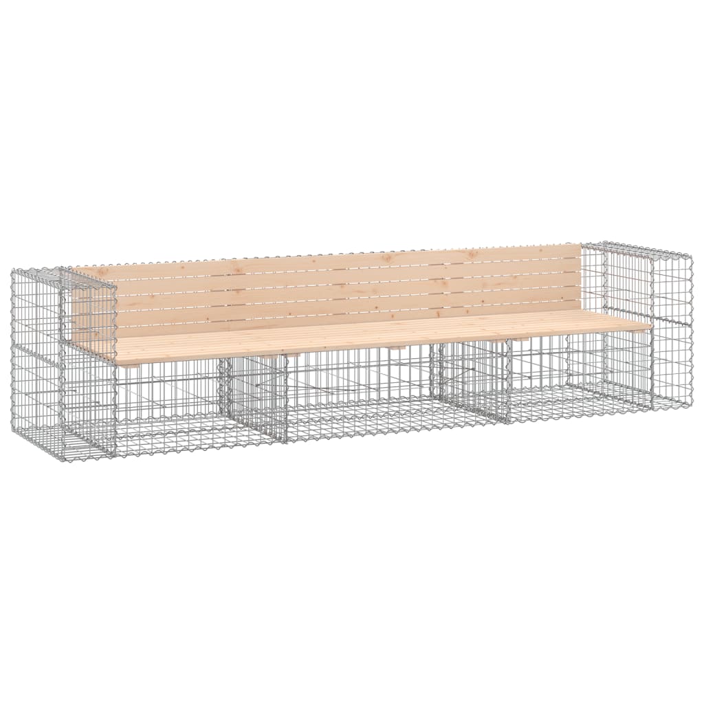 Solid Pine Wood Garden Bench Gabion 287x71x65.5 cm Design