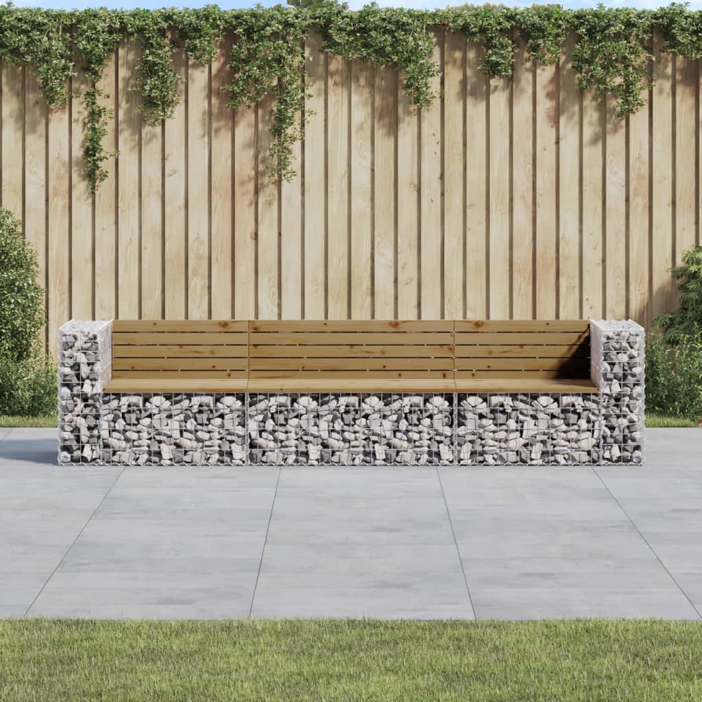 Gabion Garden Bench 287x71x65.5 cm - Impregnated Pine Wood Design