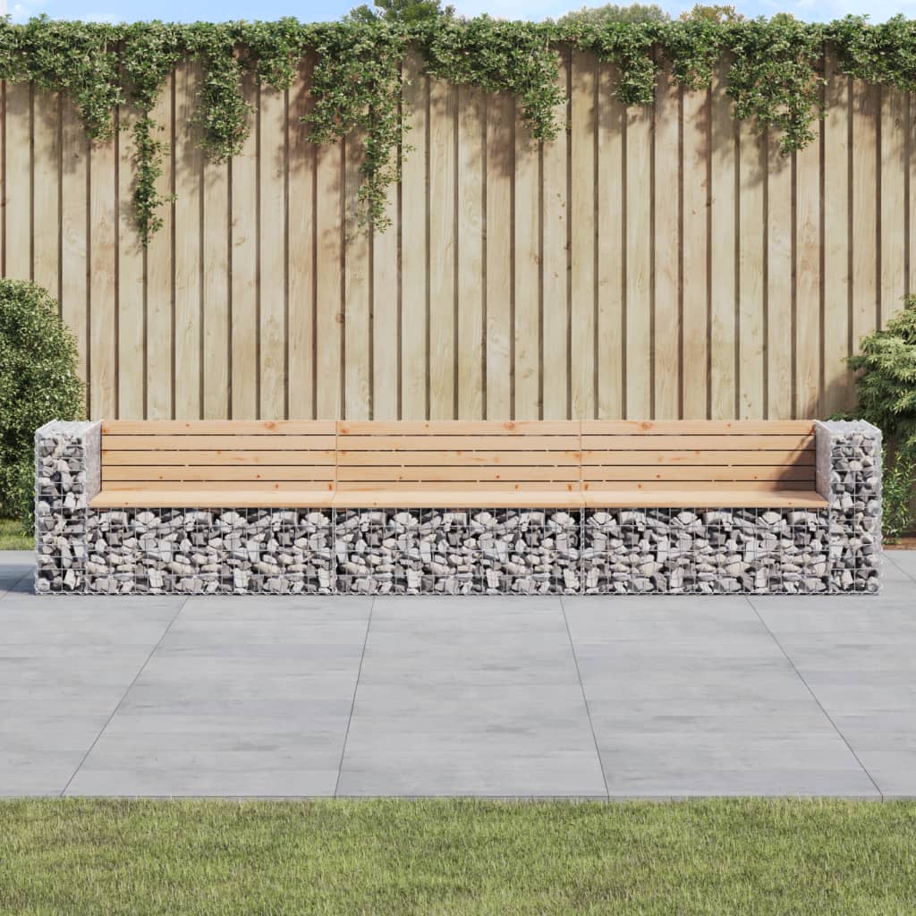 Solid Wood Pine Garden Bench Gabion, 347x71x65.5 cm Design