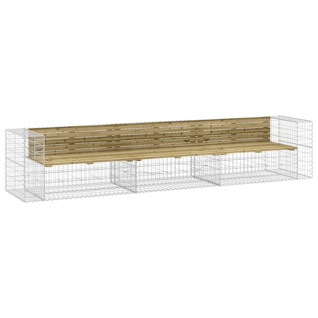 Gabion Garden Bench 347x71x65.5 cm - Impregnated Pine Wood Design