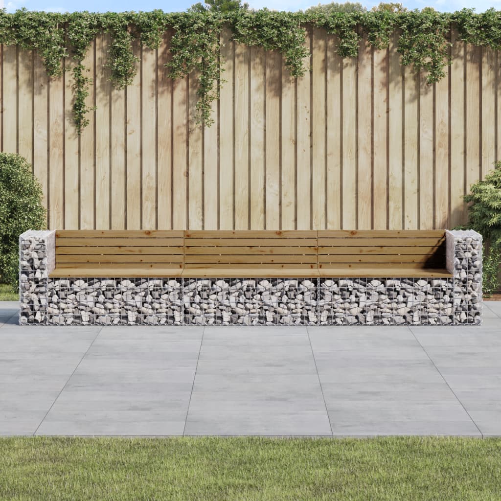 Gabion Garden Bench 347x71x65.5 cm - Impregnated Pine Wood Design