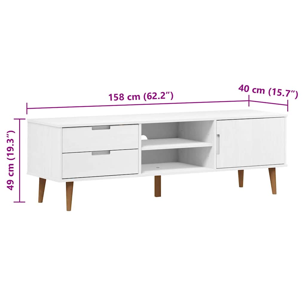 TV Cabinet MOLDE White 158x40x49 cm Solid Wood Pine