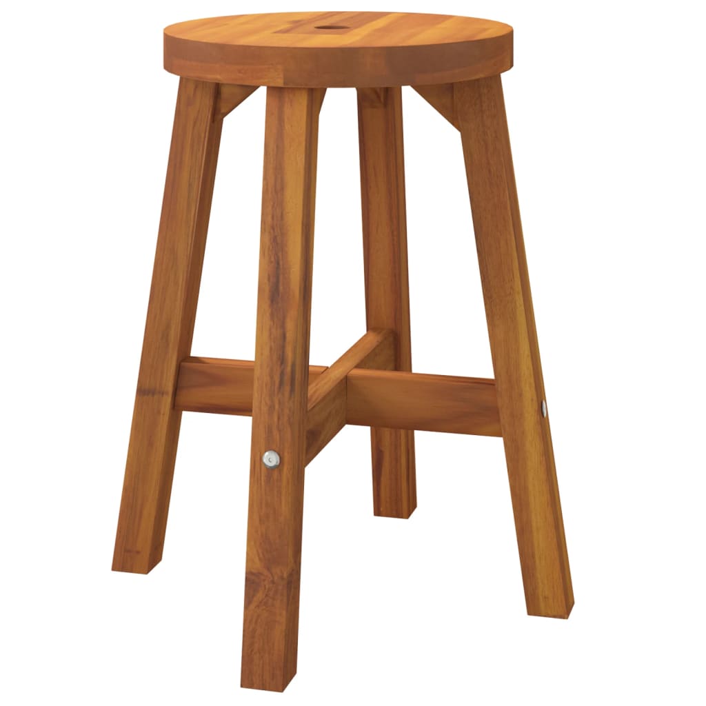 Solid Acacia Wood Round Stool - Brown 38x38x45 cm
