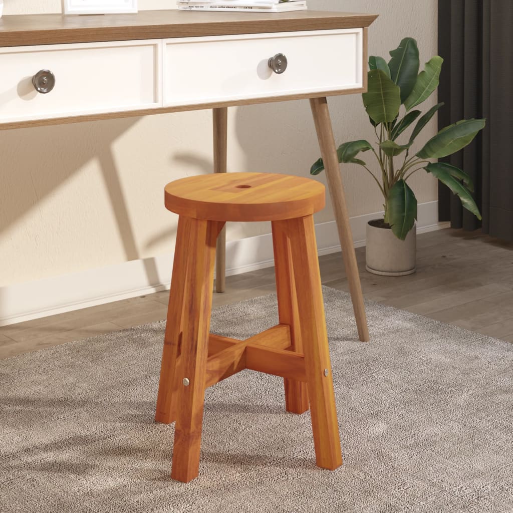 Solid Acacia Wood Round Stool - Brown 38x38x45 cm