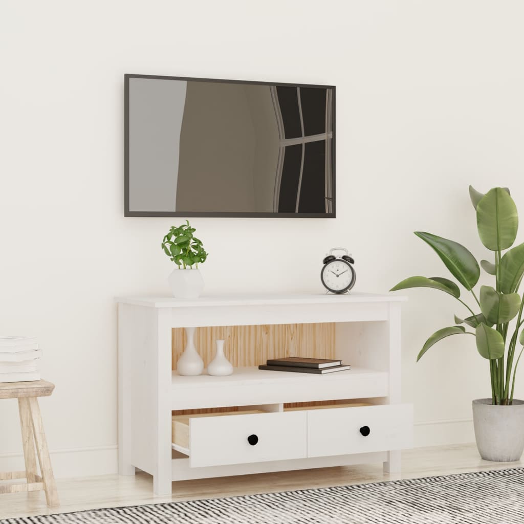 TV Cabinet White 79x35x52 cm Solid Wood Pine