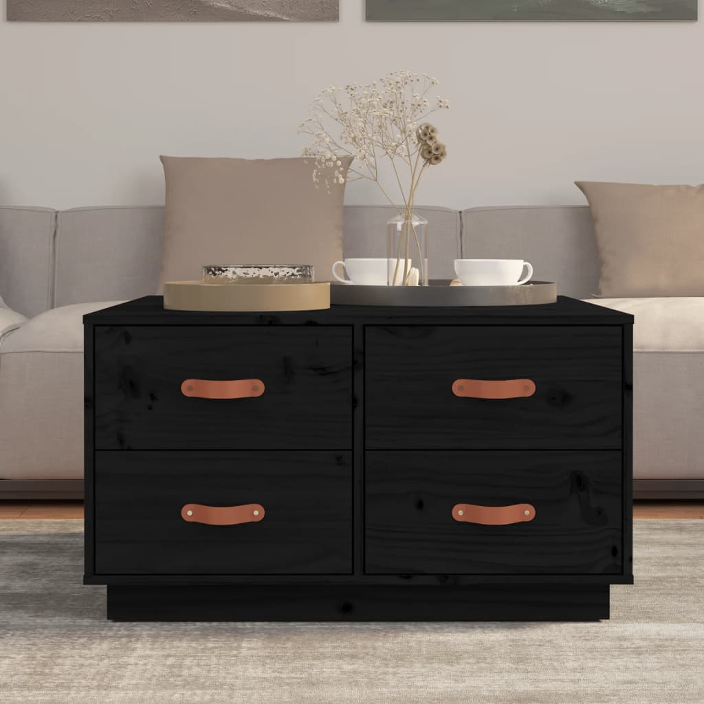 Coffee Table Black 80x80x45 cm Solid Wood Pine