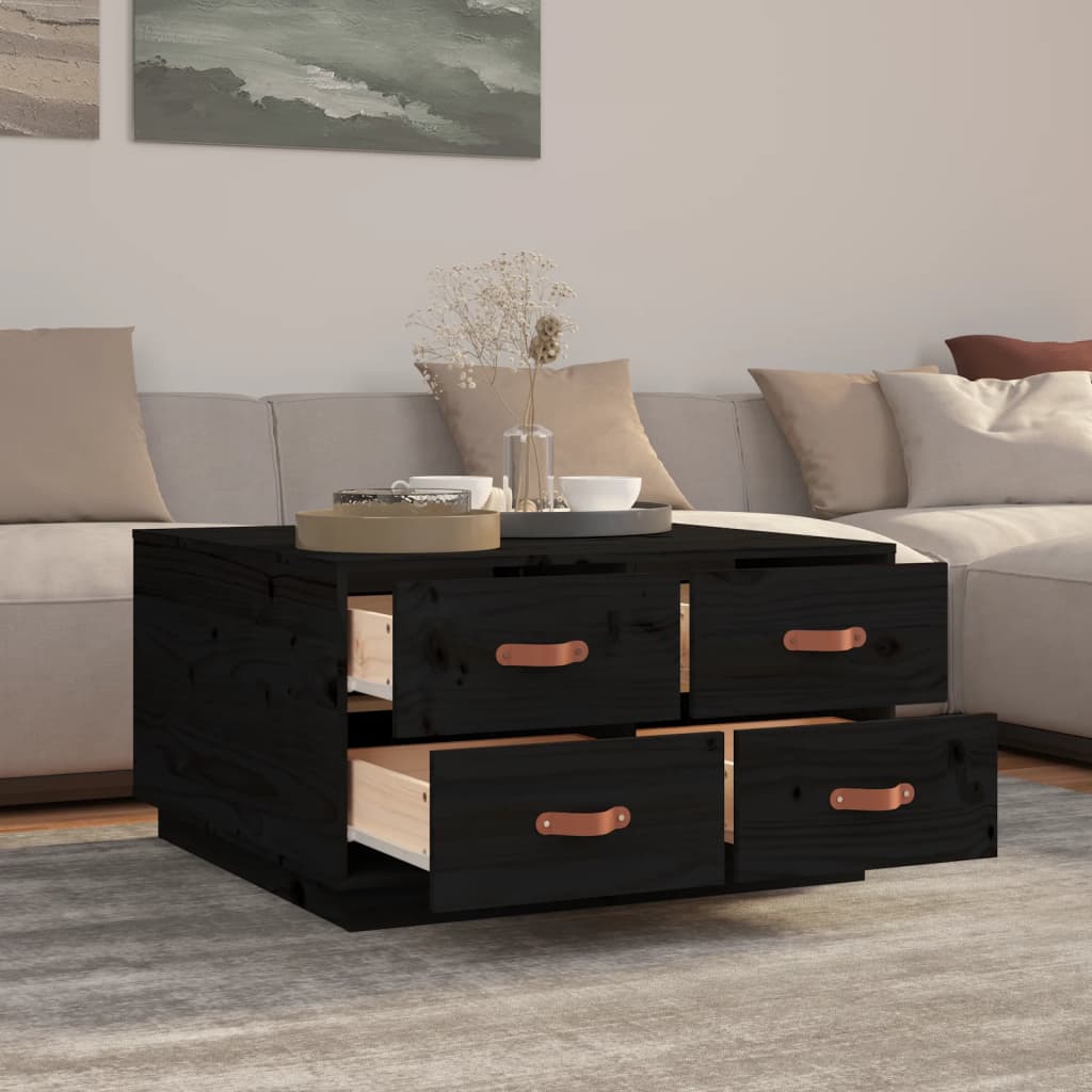 Coffee Table Black 80x80x45 cm Solid Wood Pine