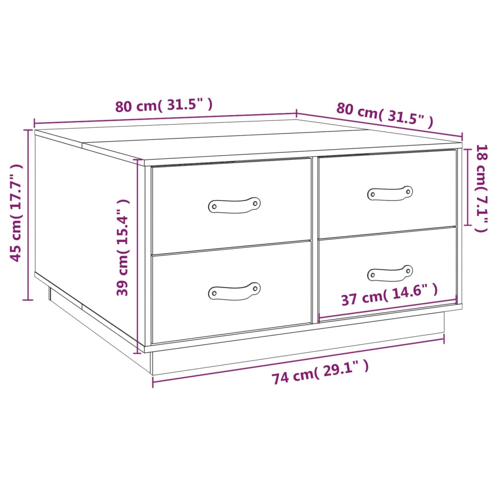 Coffee Table Black 80x80x45 cm Solid Wood Pine