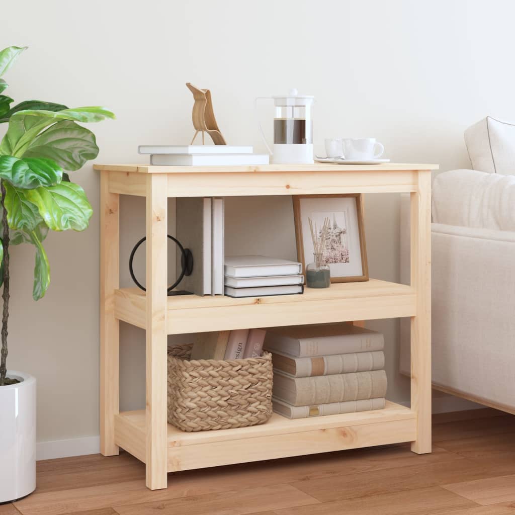 Solid Pine Wood Console Table - 80x40x74 cm, Natural Finish