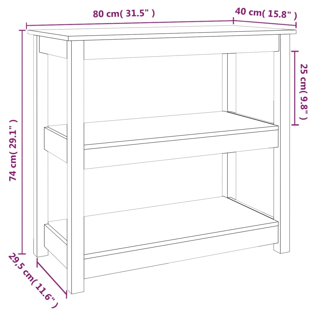Solid Pine Wood Console Table - 80x40x74 cm, Natural Finish