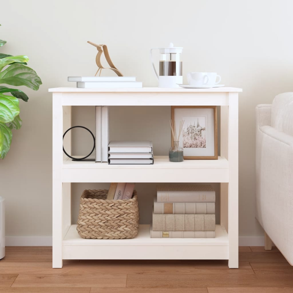 Solid Pine Wood Console Table - White, 80x40x74 cm