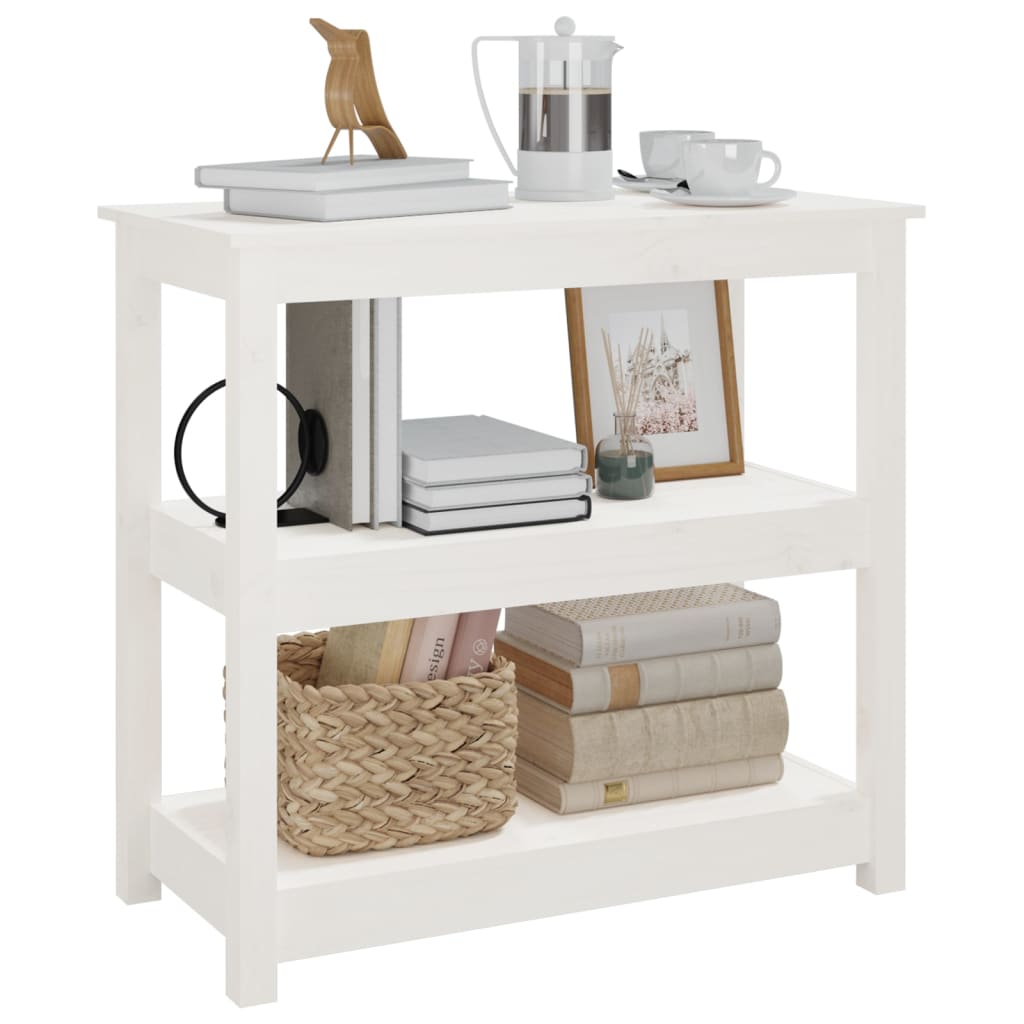 Solid Pine Wood Console Table - White, 80x40x74 cm