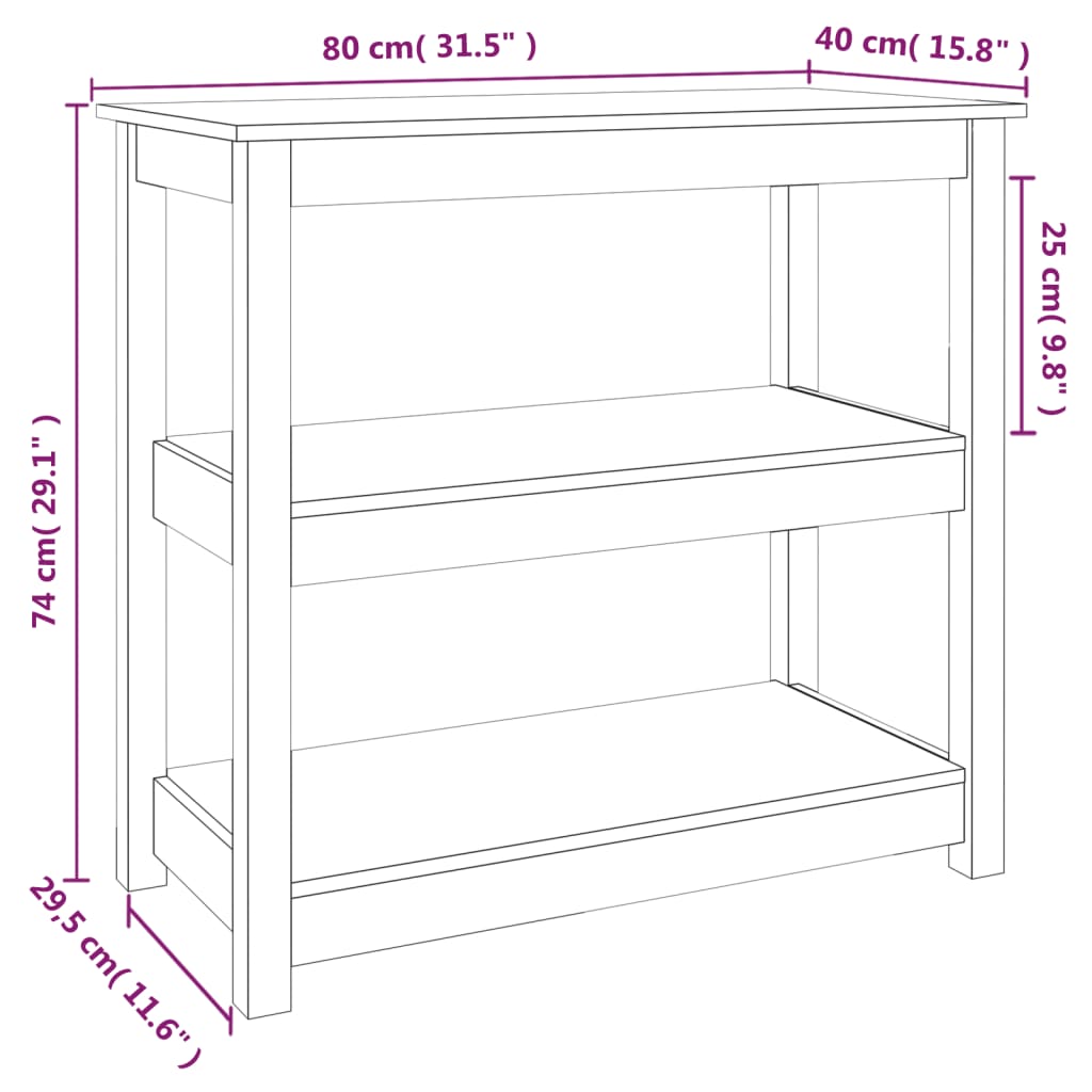 Solid Pine Wood Console Table - White, 80x40x74 cm