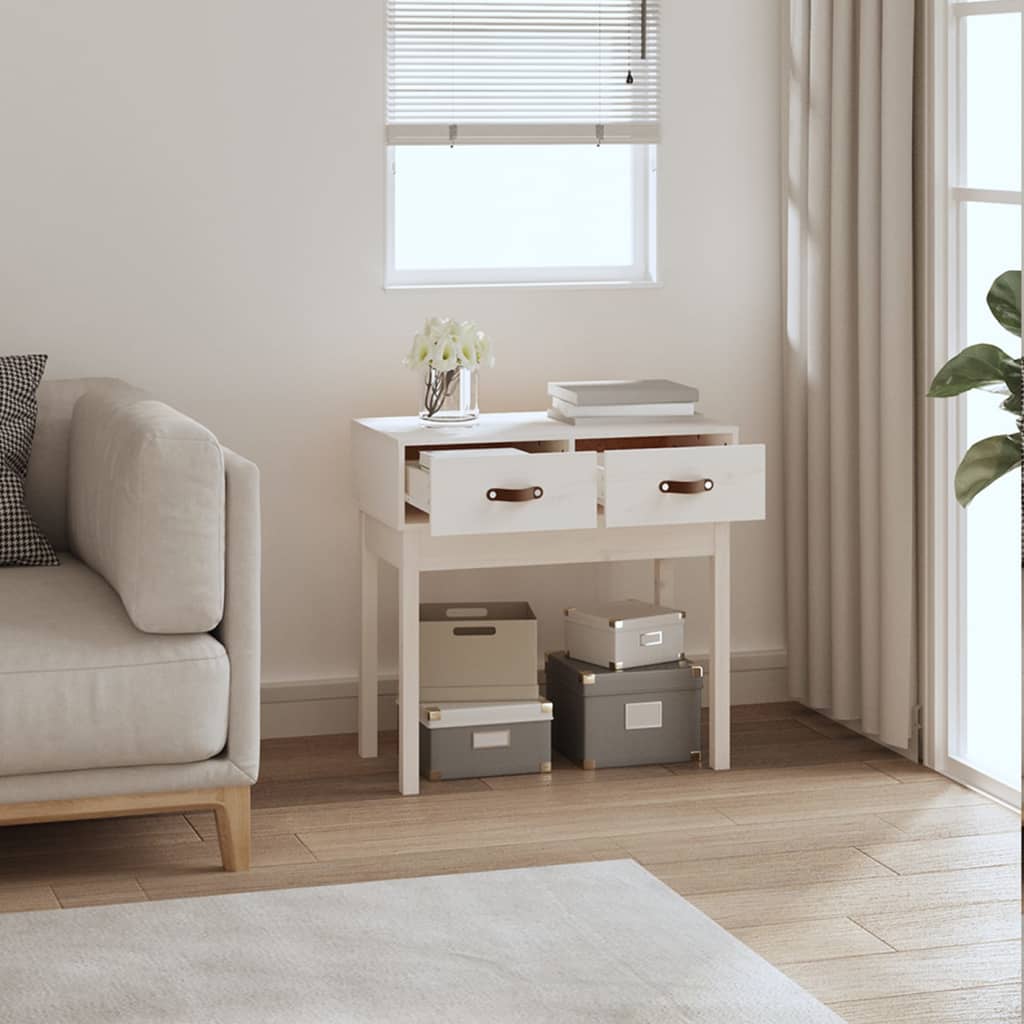 Solid Pine Wood Console Table - White, 76.5x40x75 cm