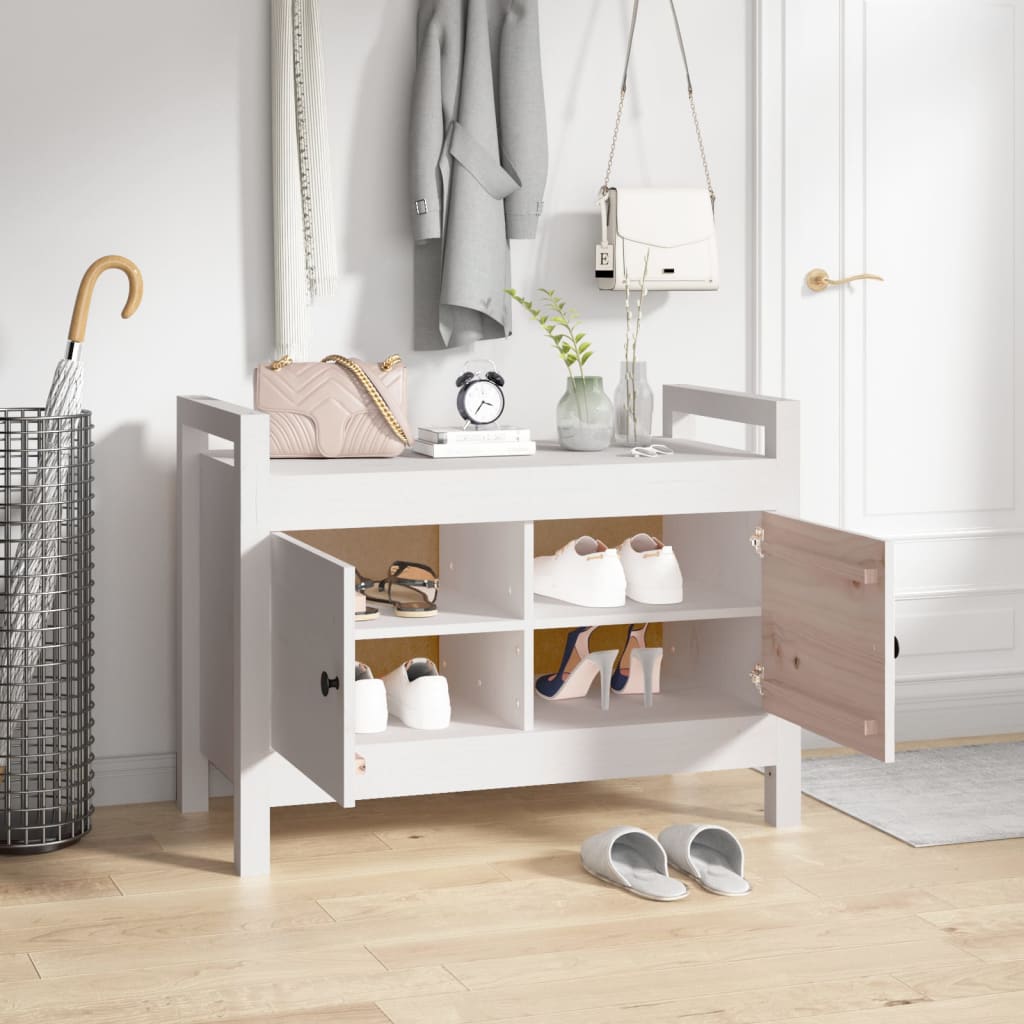 Solid Pine White Hall Bench - 80x40x60 cm Elegant Entryway Seating