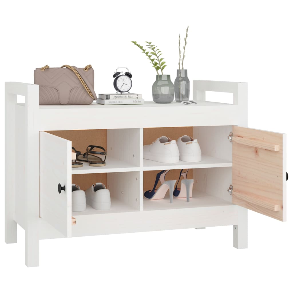Solid Pine White Hall Bench - 80x40x60 cm Elegant Entryway Seating