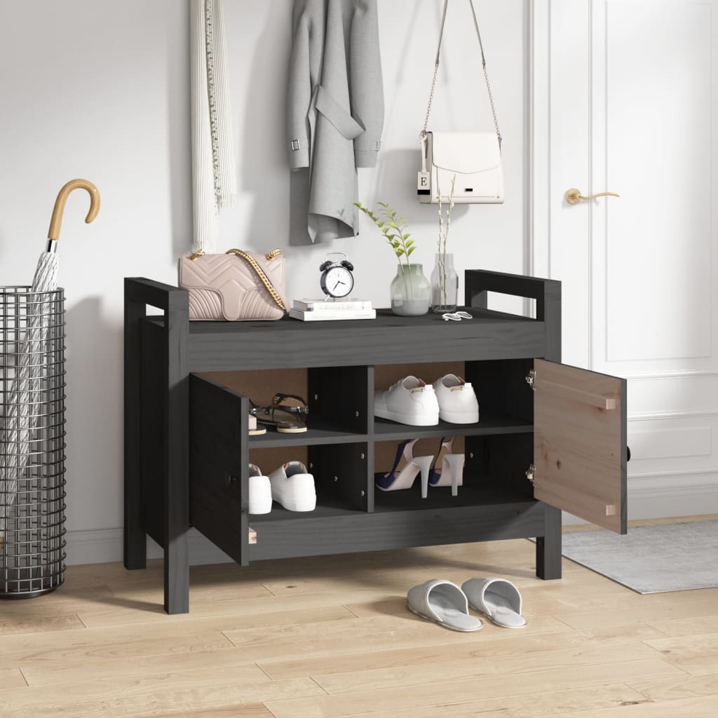 Solid Pine Hall Bench - Grey 80x40x60 cm