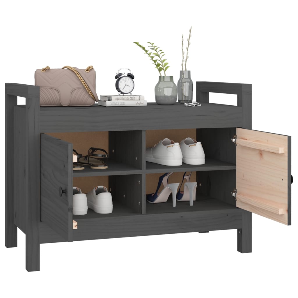 Solid Pine Hall Bench - Grey 80x40x60 cm