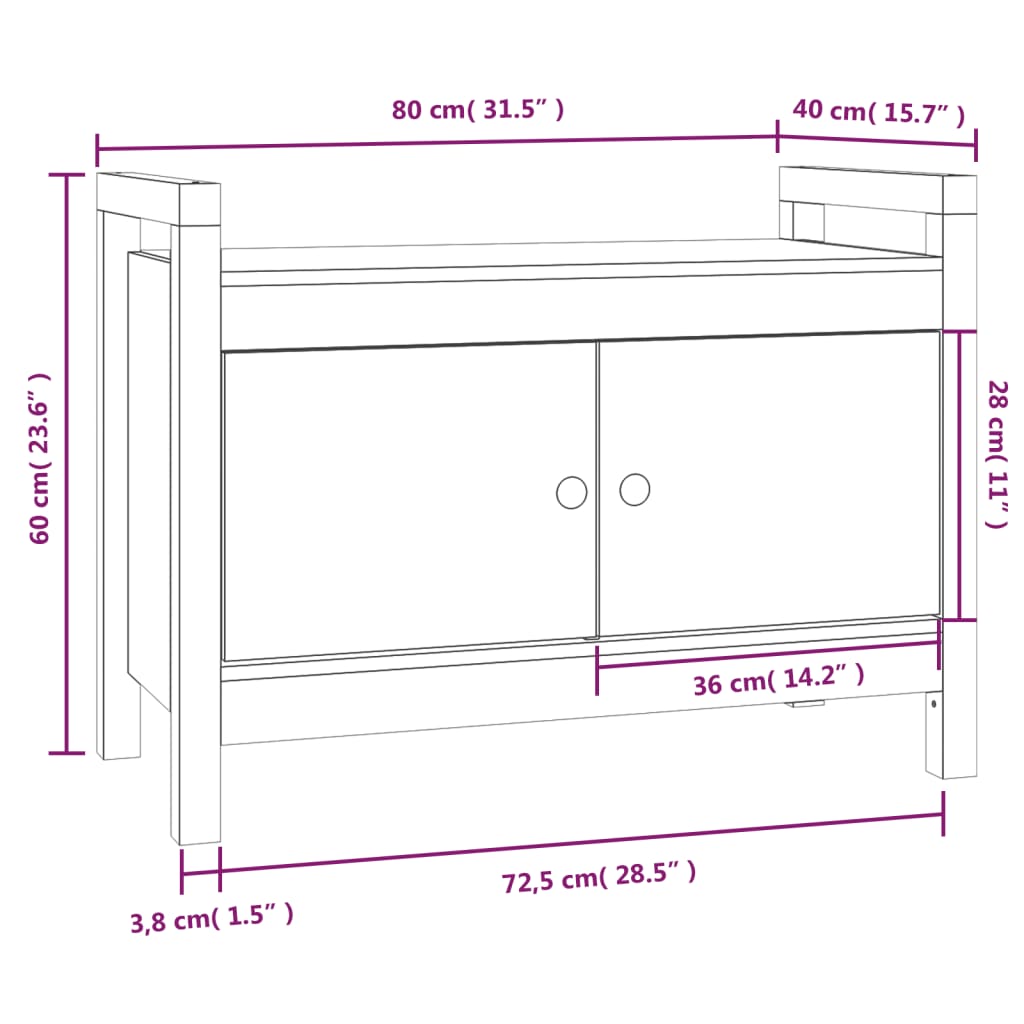 Solid Pine Hall Bench - Grey 80x40x60 cm