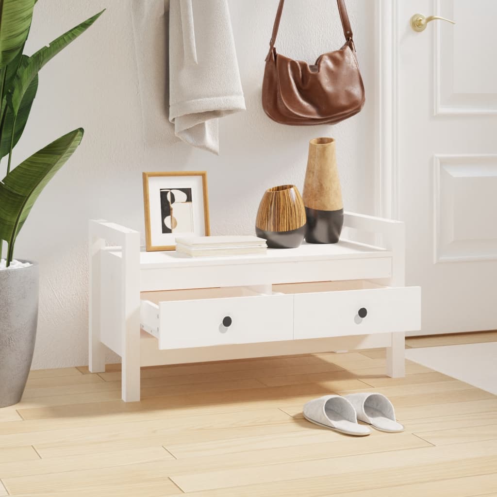 Solid Pine Hall Bench – White, 80x40x43 cm