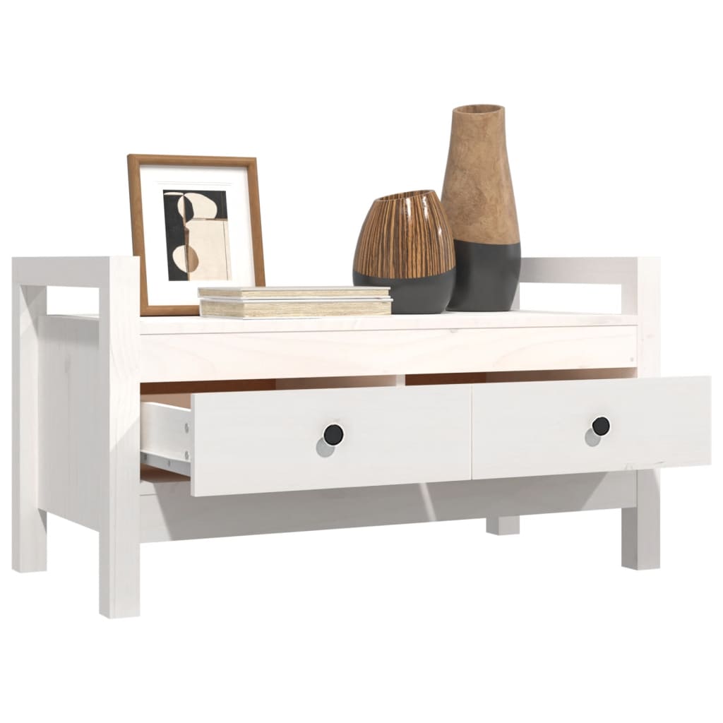 Solid Pine Hall Bench – White, 80x40x43 cm