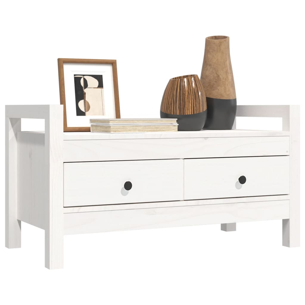 Solid Pine Hall Bench – White, 80x40x43 cm