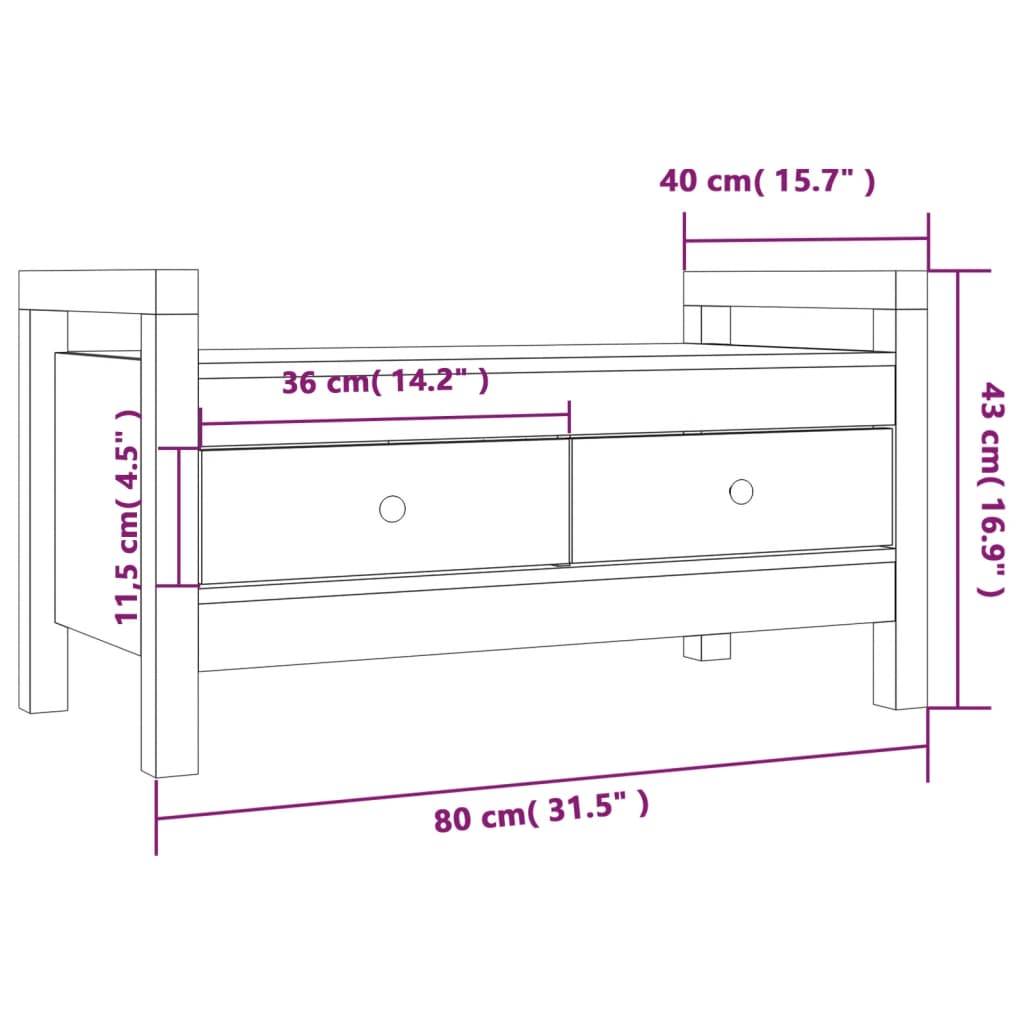 Solid Pine Hall Bench – White, 80x40x43 cm
