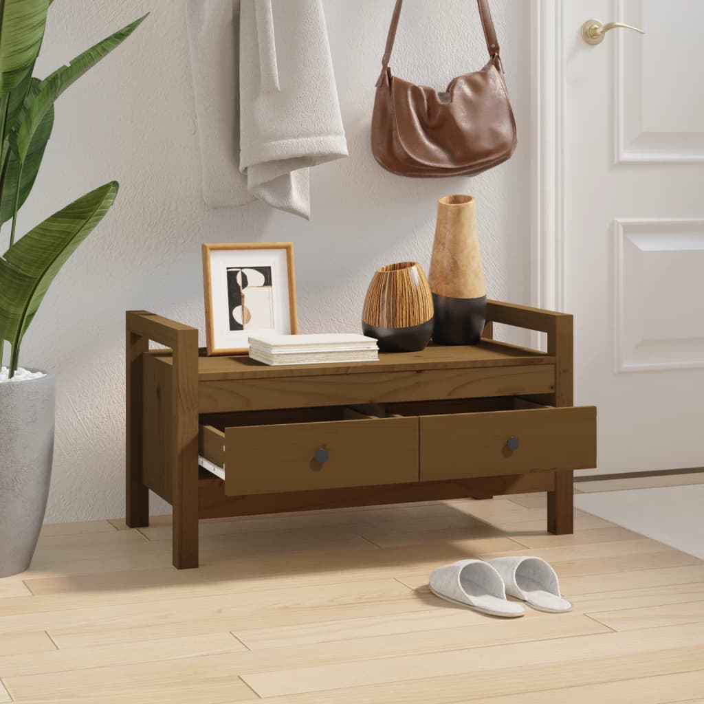 Solid Pine Hall Bench - Honey Brown, 80x40x43 cm