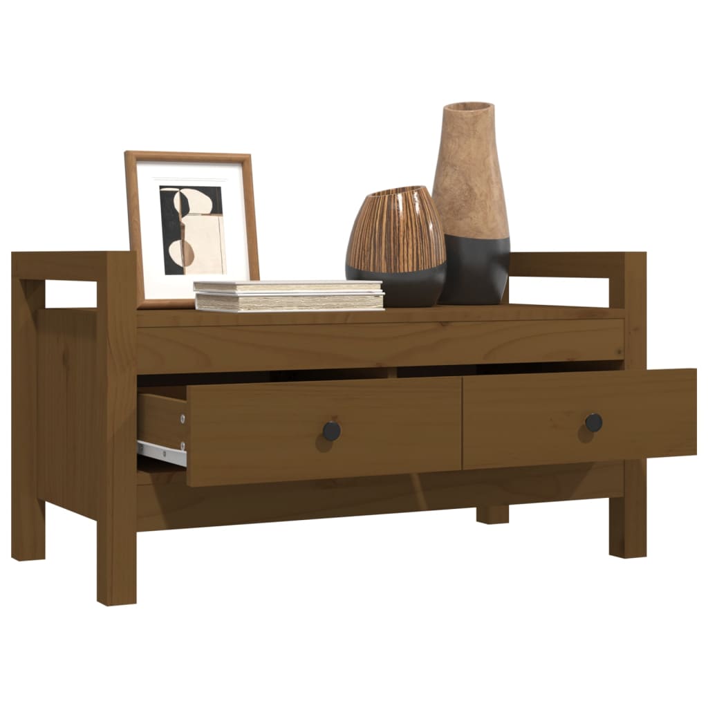 Solid Pine Hall Bench - Honey Brown, 80x40x43 cm
