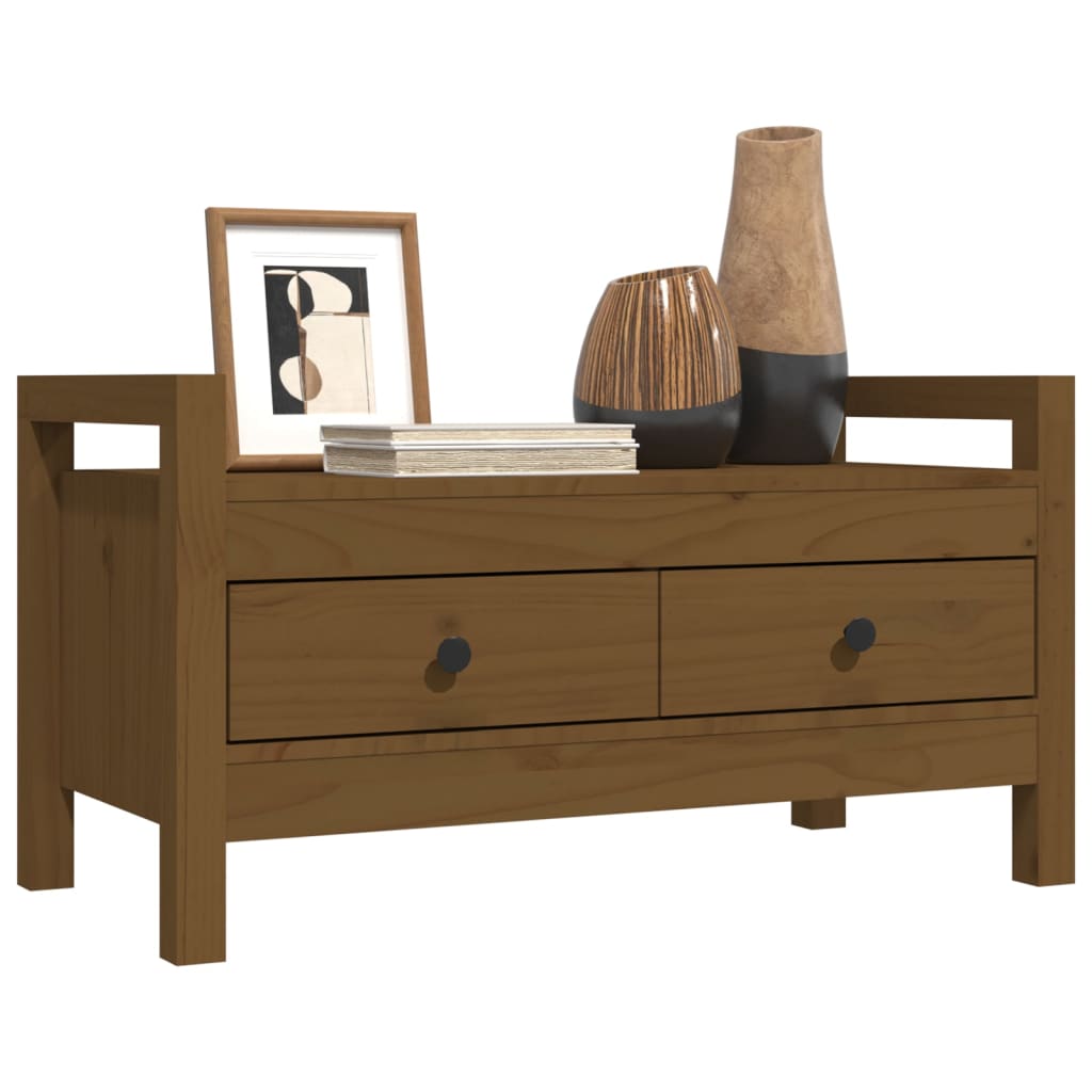 Solid Pine Hall Bench - Honey Brown, 80x40x43 cm