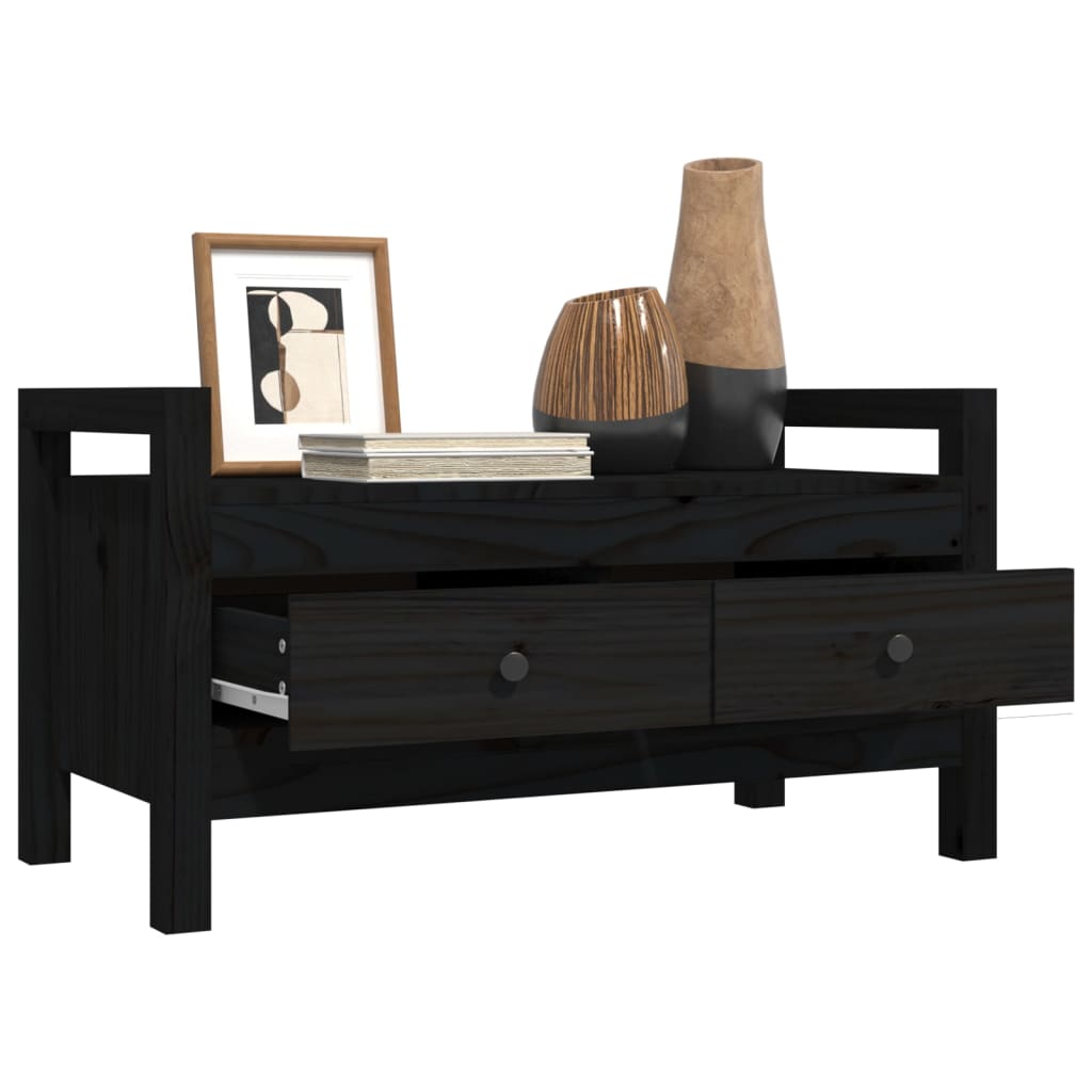 Solid Pine Wood Hall Bench - Black 80x40x43 cm
