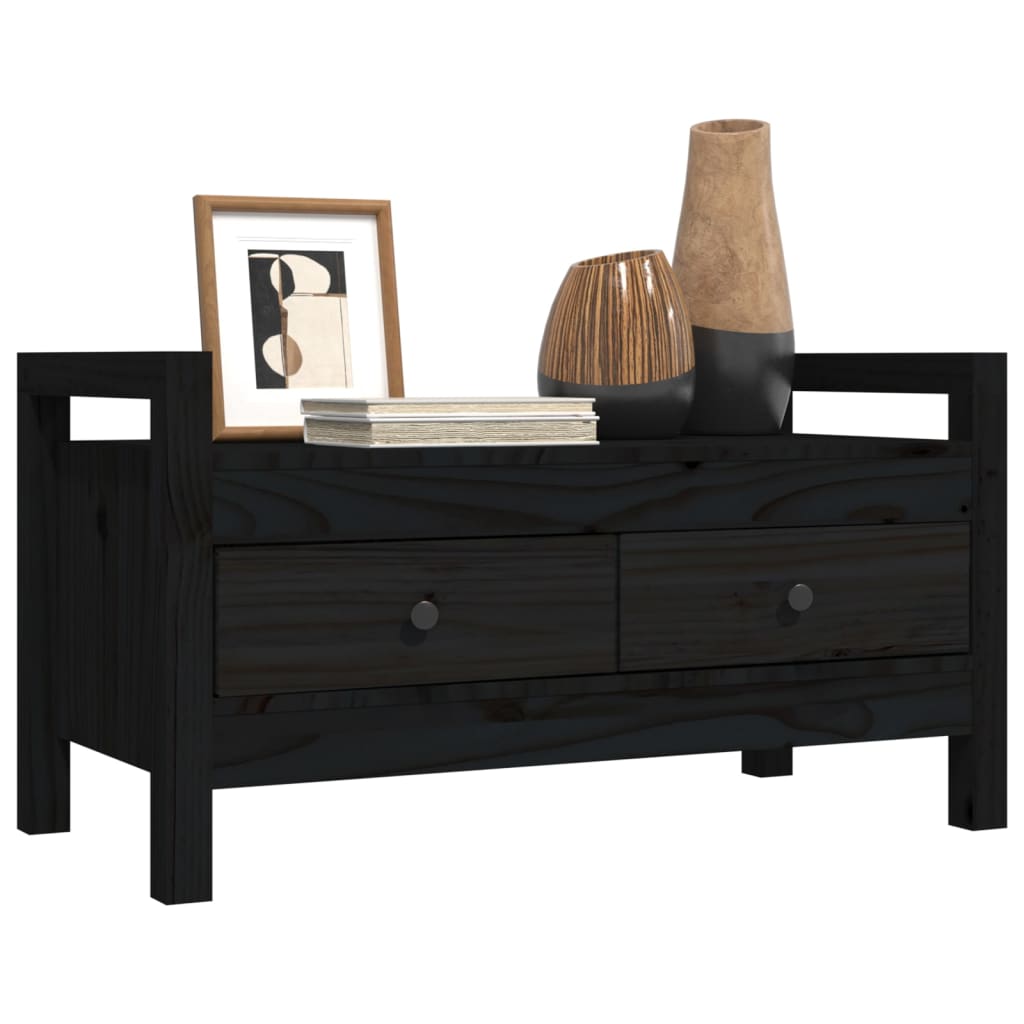 Solid Pine Wood Hall Bench - Black 80x40x43 cm