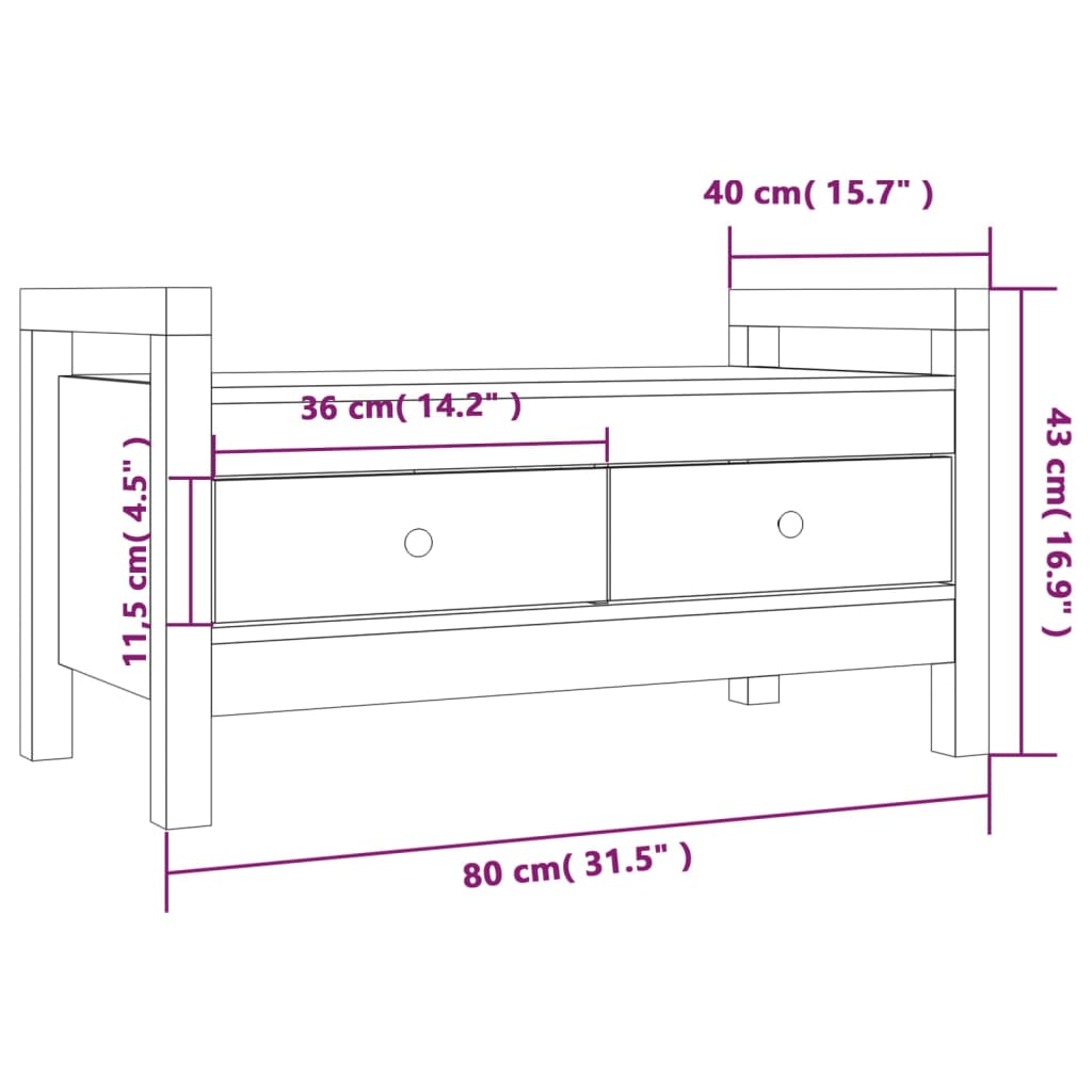 Solid Pine Wood Hall Bench - Black 80x40x43 cm