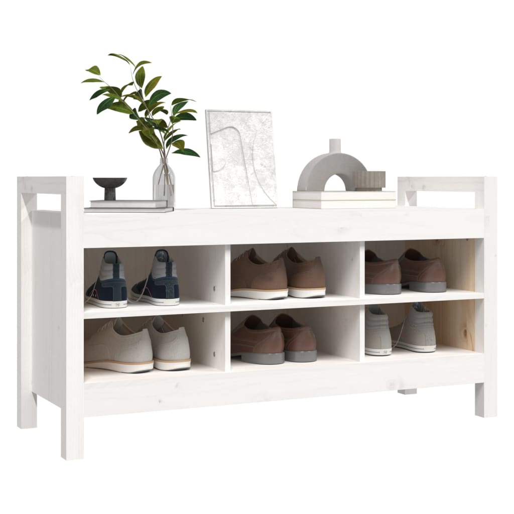 Solid Pine Hall Bench - White, 110x40x60 cm