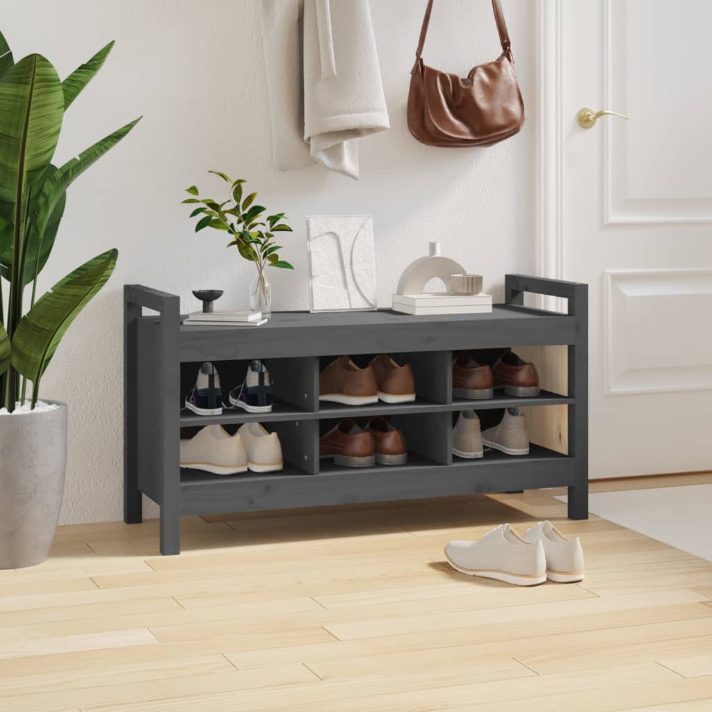 Solid Wood Grey Hall Bench - 110x40x60 cm Pine