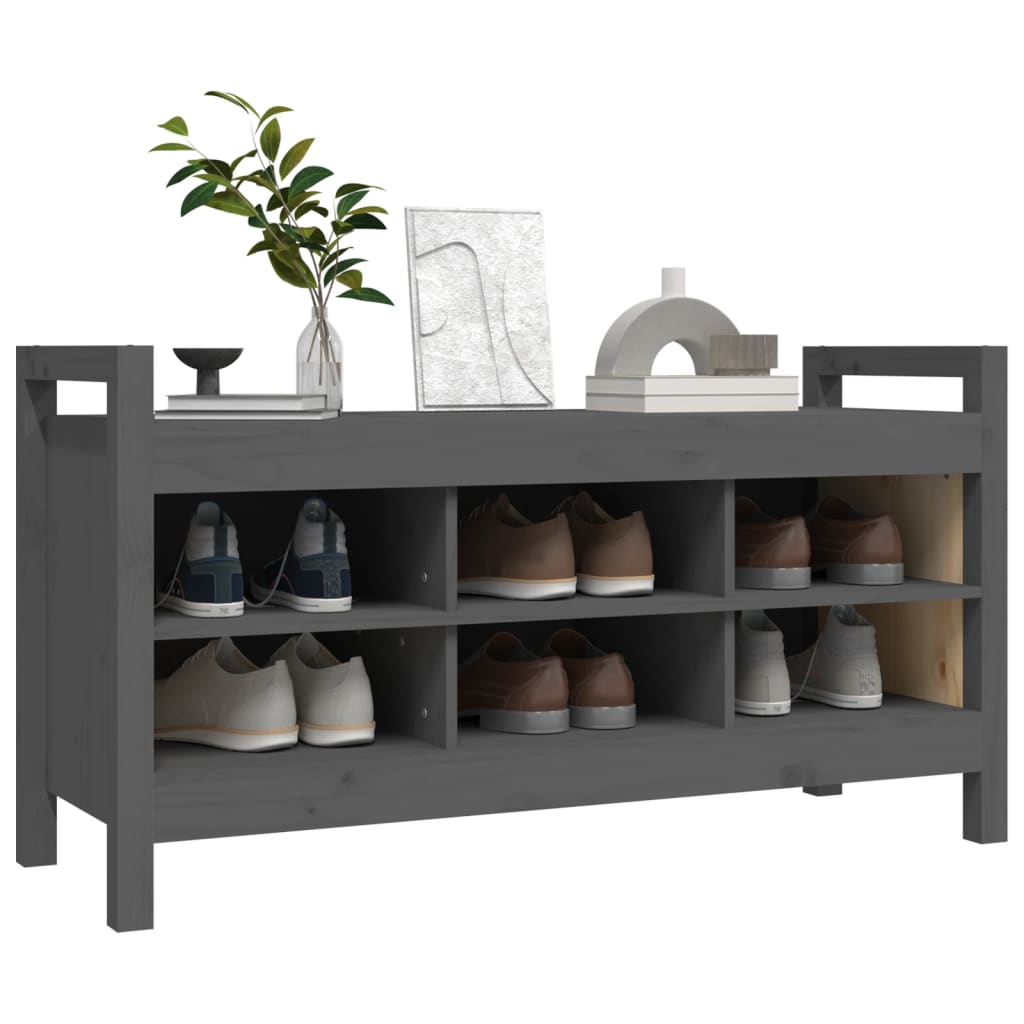 Solid Wood Grey Hall Bench - 110x40x60 cm Pine