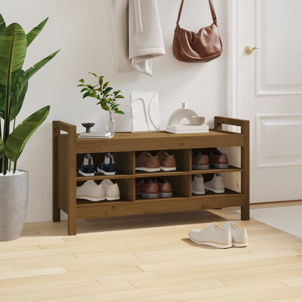 Solid Wood Pine Hall Bench, Honey Brown, 110x40x60 cm