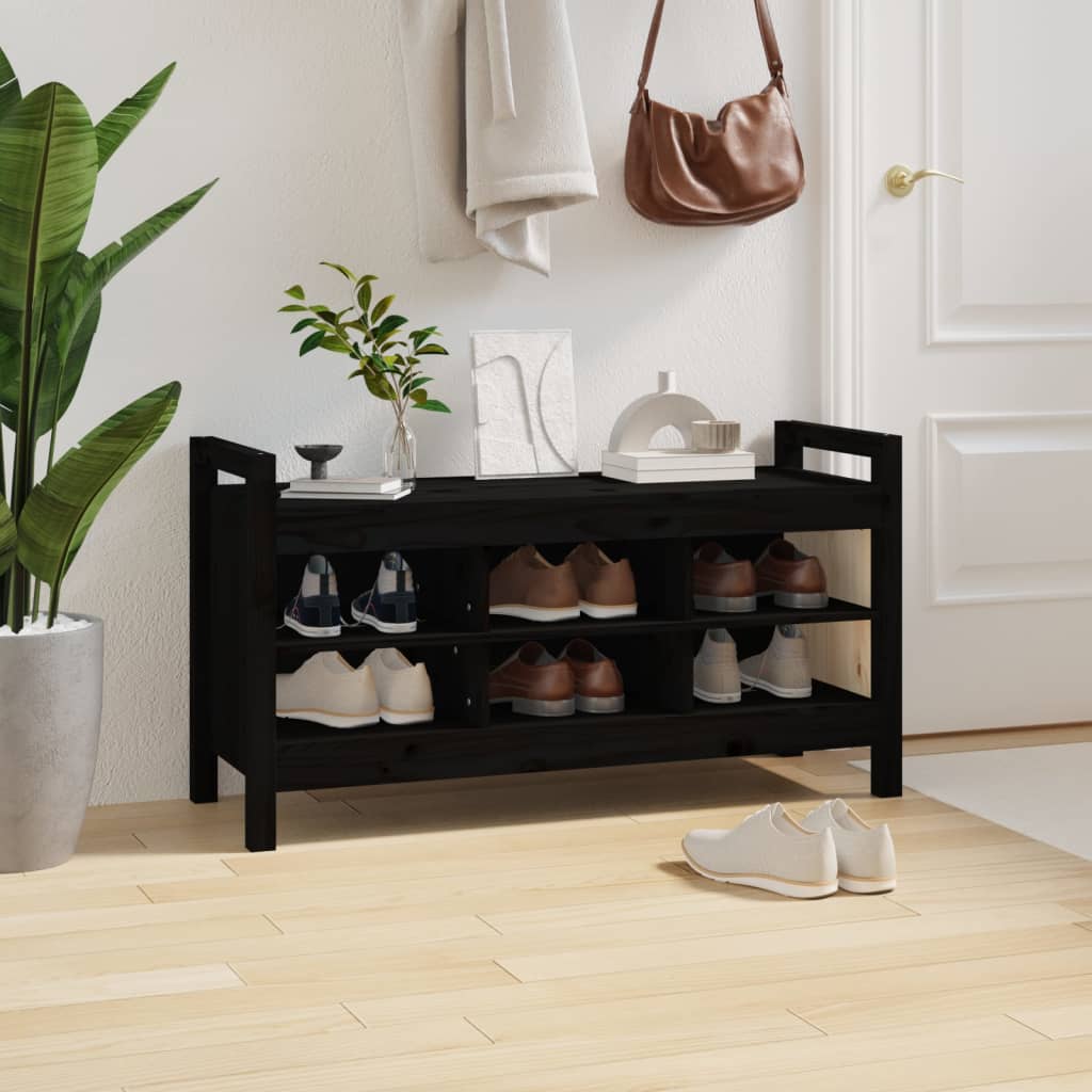 Solid Pine Hall Bench in Black, 110x40x60 cm - Stylish & Sturdy