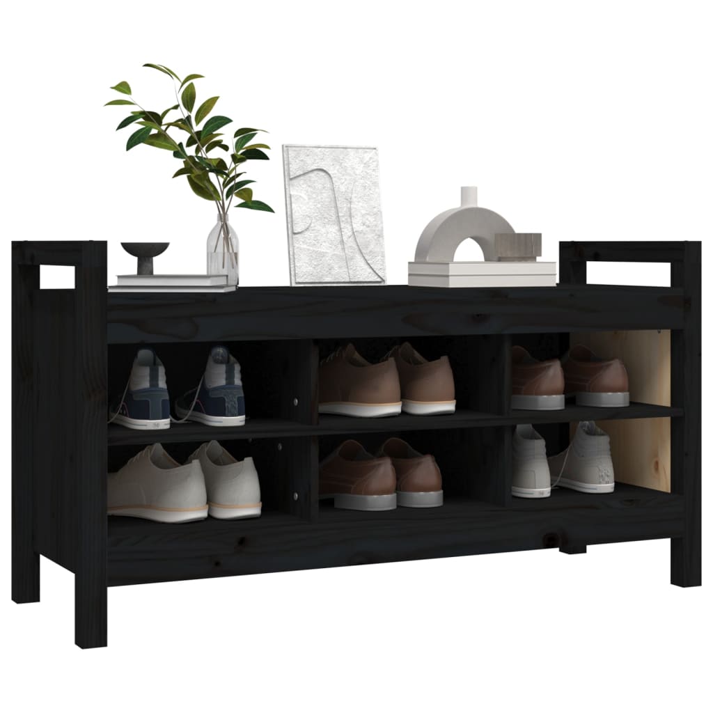 Solid Pine Hall Bench in Black, 110x40x60 cm - Stylish & Sturdy