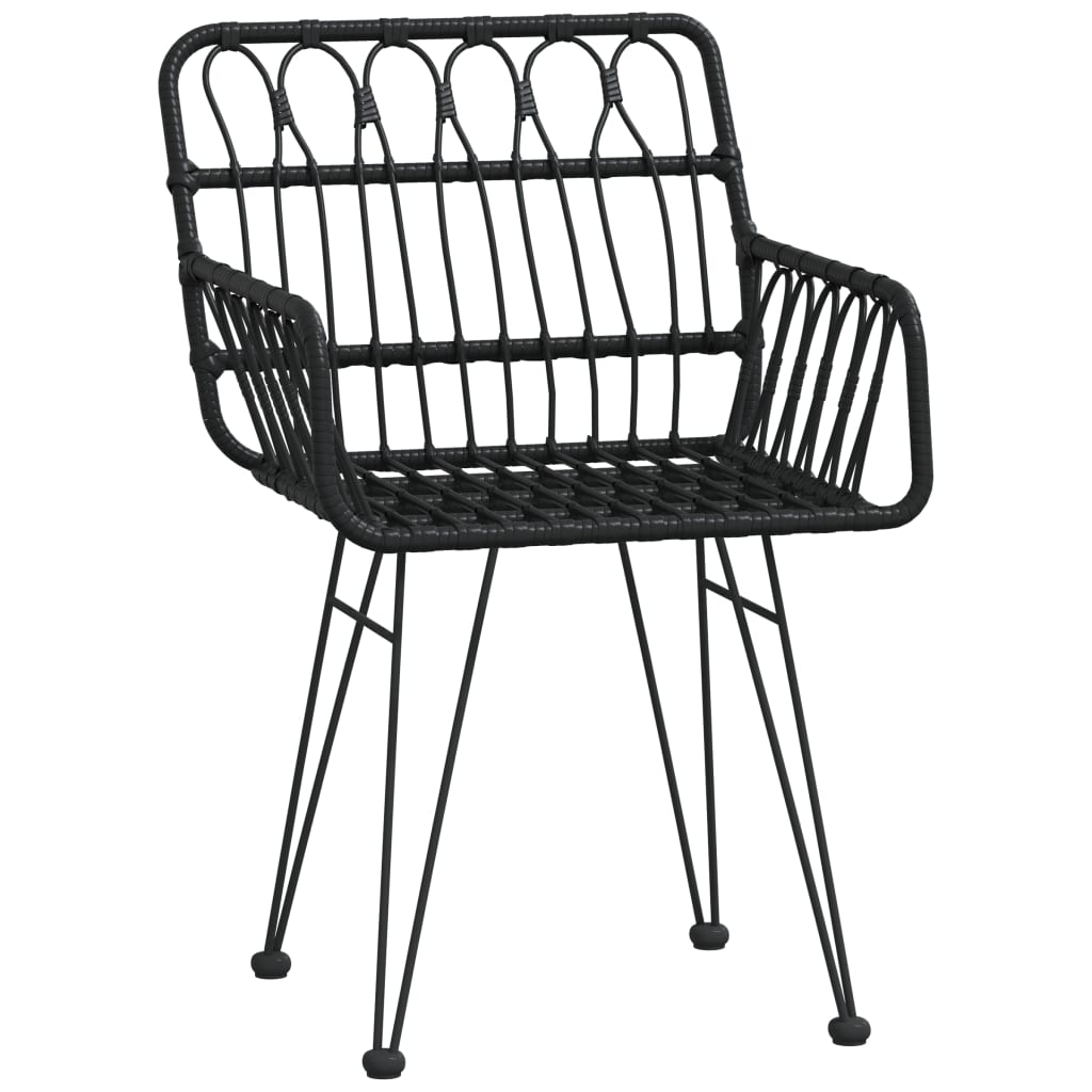 Black PE Rattan Garden Chairs, 2 pcs with Armrests, 56x64x80 cm