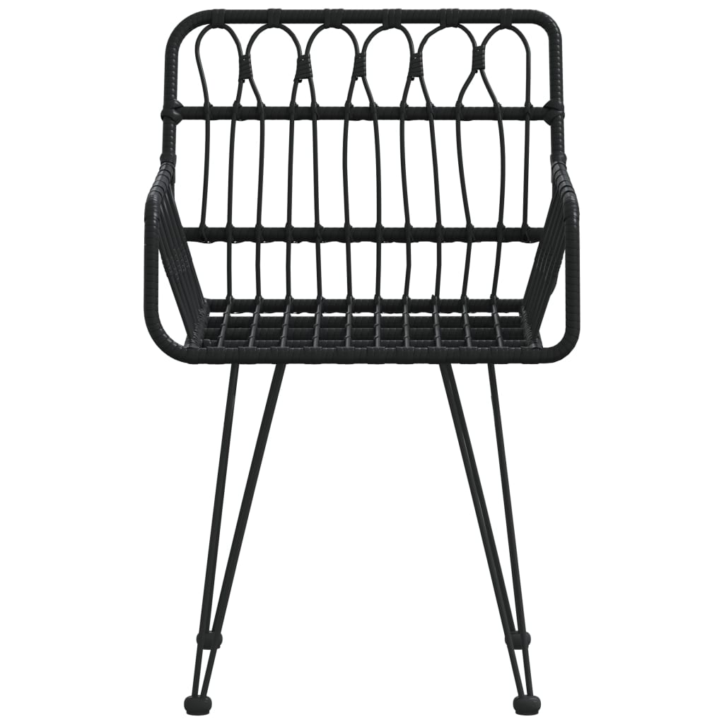 Black PE Rattan Garden Chairs, 2 pcs with Armrests, 56x64x80 cm