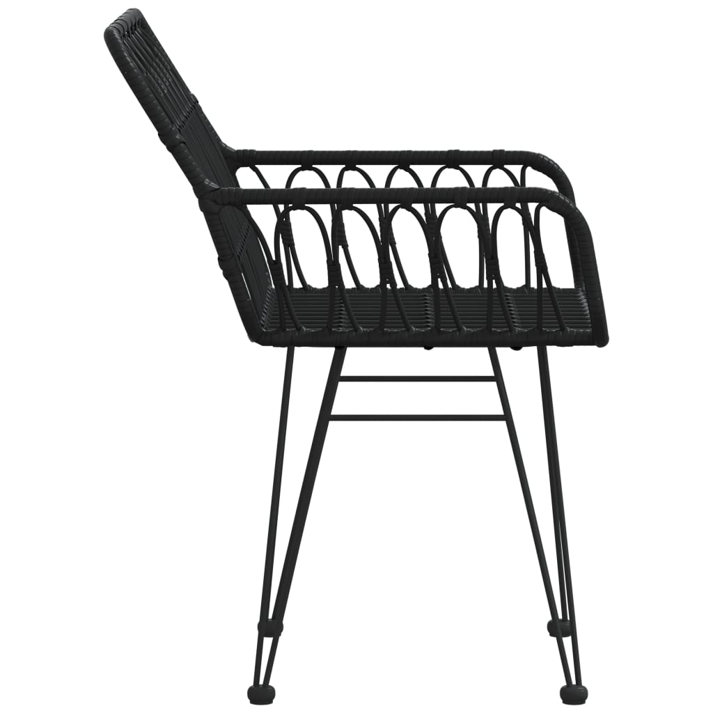 Black PE Rattan Garden Chairs, 2 pcs with Armrests, 56x64x80 cm
