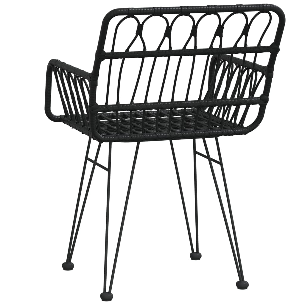 Black PE Rattan Garden Chairs, 2 pcs with Armrests, 56x64x80 cm